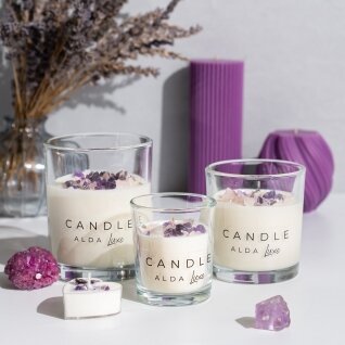 HAPPINESS | Candle with Amethyst & Rose Quartz, Bergamot & Vanilla Essential Oils